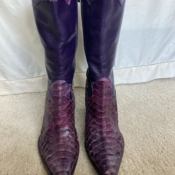 Beautiful snakeskin and leather purple boots, unique, sz 39 (8.5, 9) - Picture 7 of 10